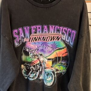 Bershka Black Crewneck Sweater with Multicolor San Francisco Graphic